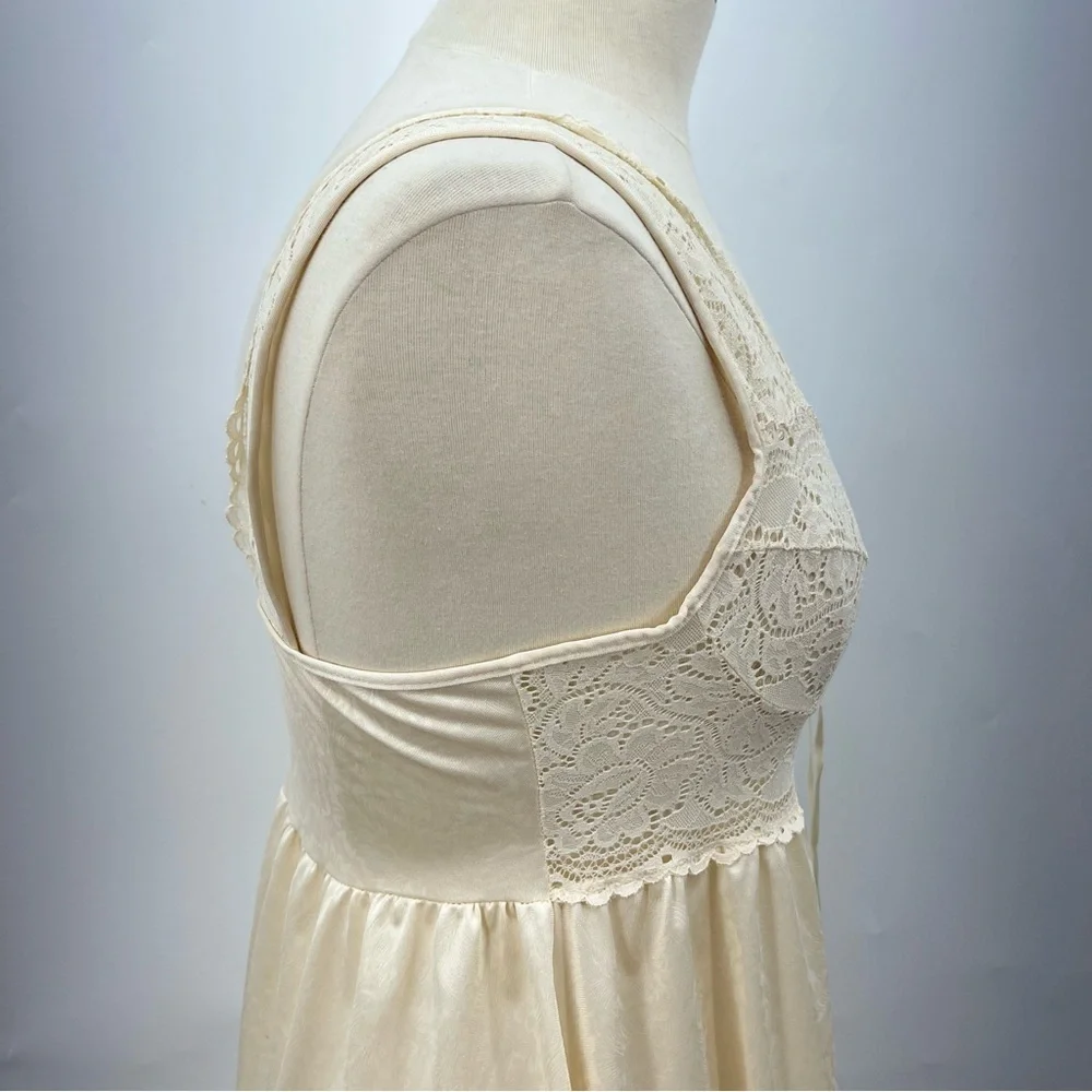Vintage M Ivory Nylon Lace Slip Dress bustier 0216 Romantic wedding medium